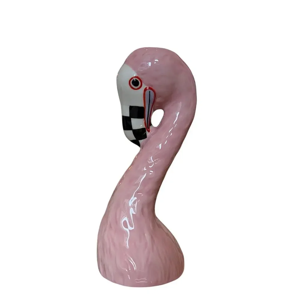 New MacKenzie-Childs Patience Brewster Flamingo Ceramic Bud Vase Chic Homeware